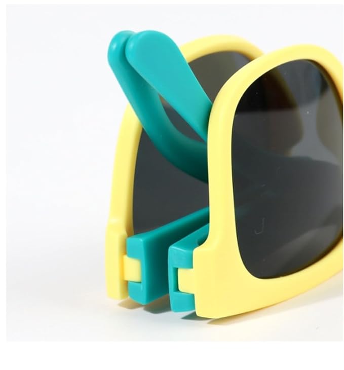 Kids Modern Square Foldable Sunglasses for Boys and Girls with Protective Case