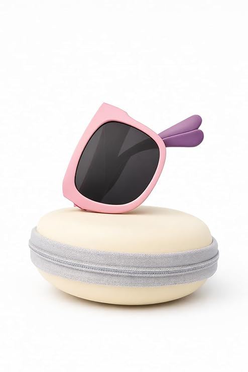 Kids Modern Square Foldable Sunglasses for Boys and Girls with Protective Case