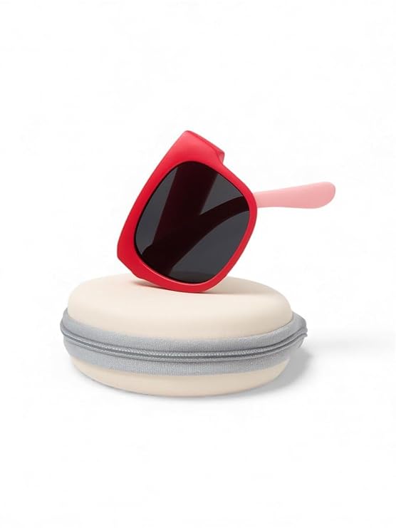 Kids Modern Square Foldable Sunglasses for Boys and Girls with Protective Case