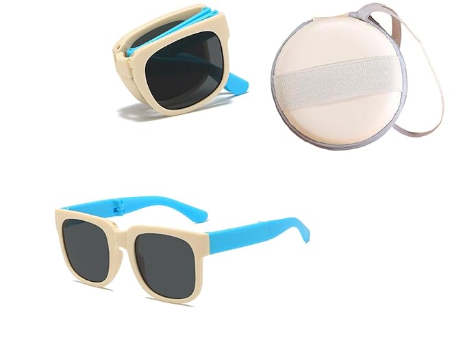 Kids Modern Square Foldable Sunglasses for Boys and Girls with Protective Case