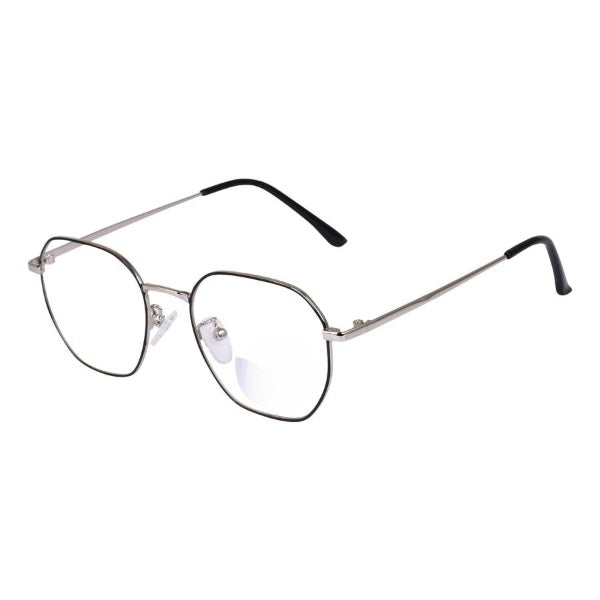 Lensexpert Silver & Black Hexagon Reading Blue Cut Metal Eyeglasses - Lensexpert