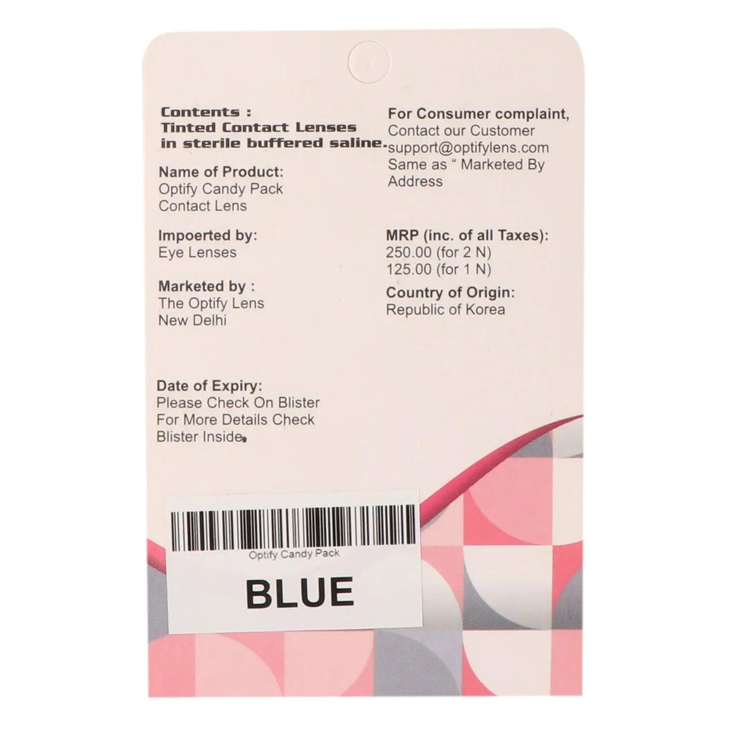 Optify Candy Pack Colored Contact Lenses (Zero Power,Blue) - Lensexpert