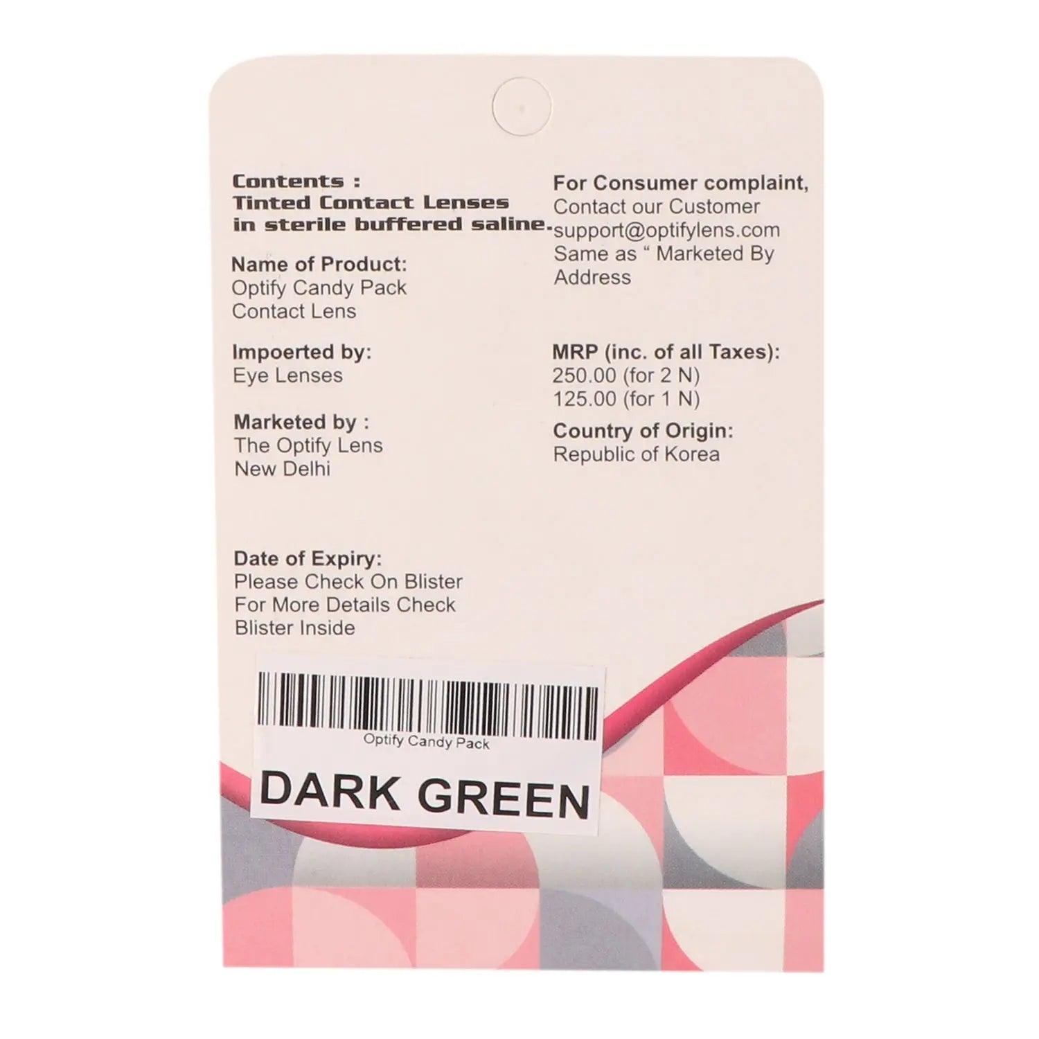 Optify Candy Pack Colored Contact Lenses (Zero Power,Dark Green) - Lensexpert