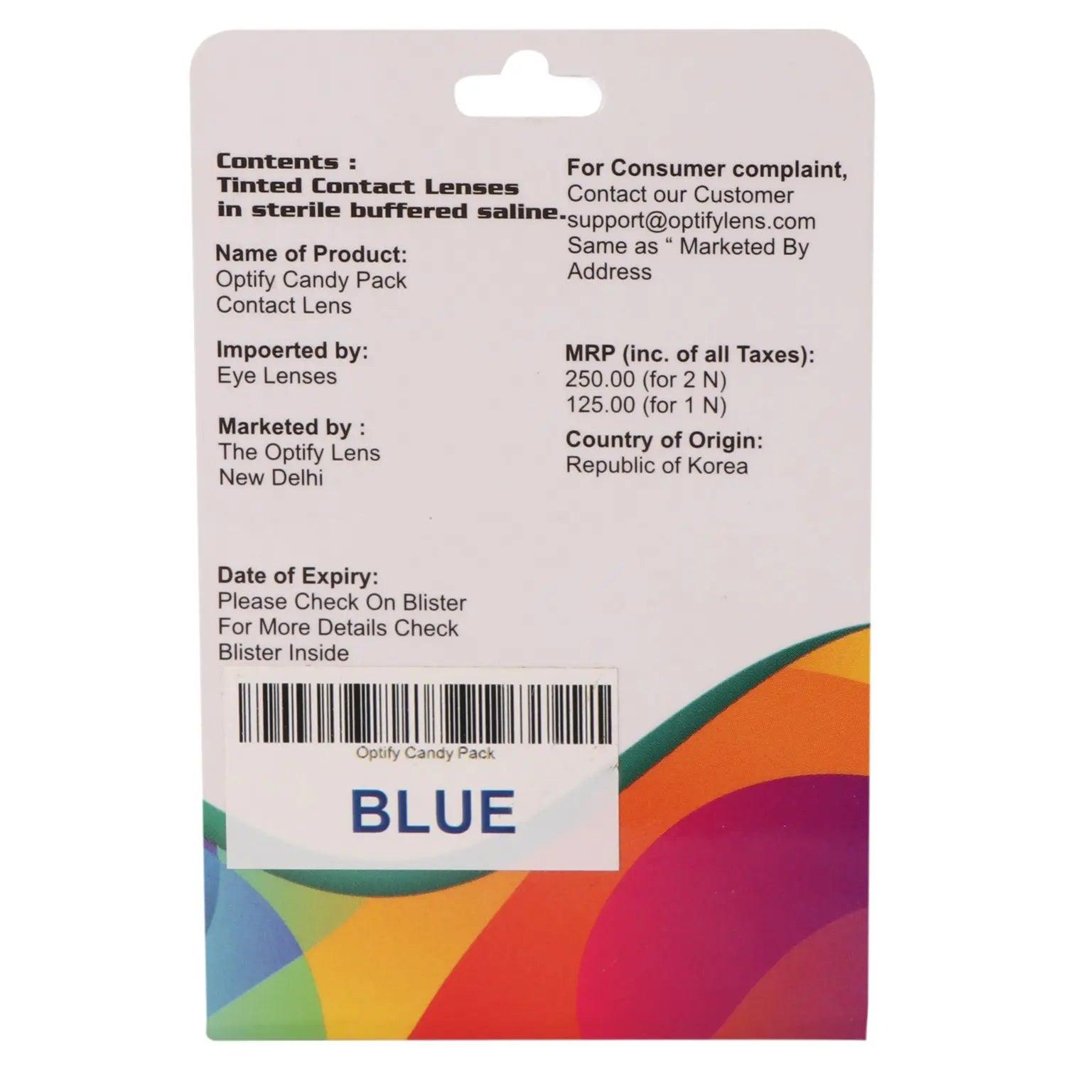 Optify Candy Pack Colored Contact Lenses (Zero Power,Blue) - Lensexpert