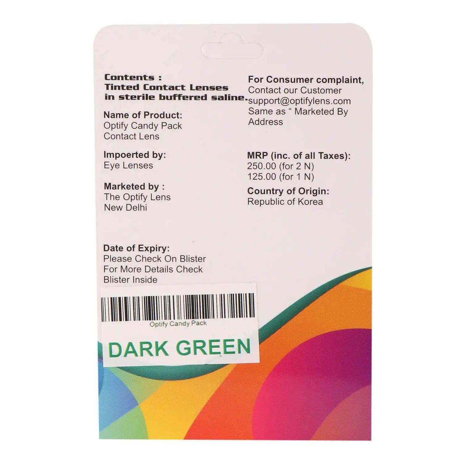 Optify Candy Pack Colored Contact Lenses (Zero Power,Dark Green) - Lensexpert