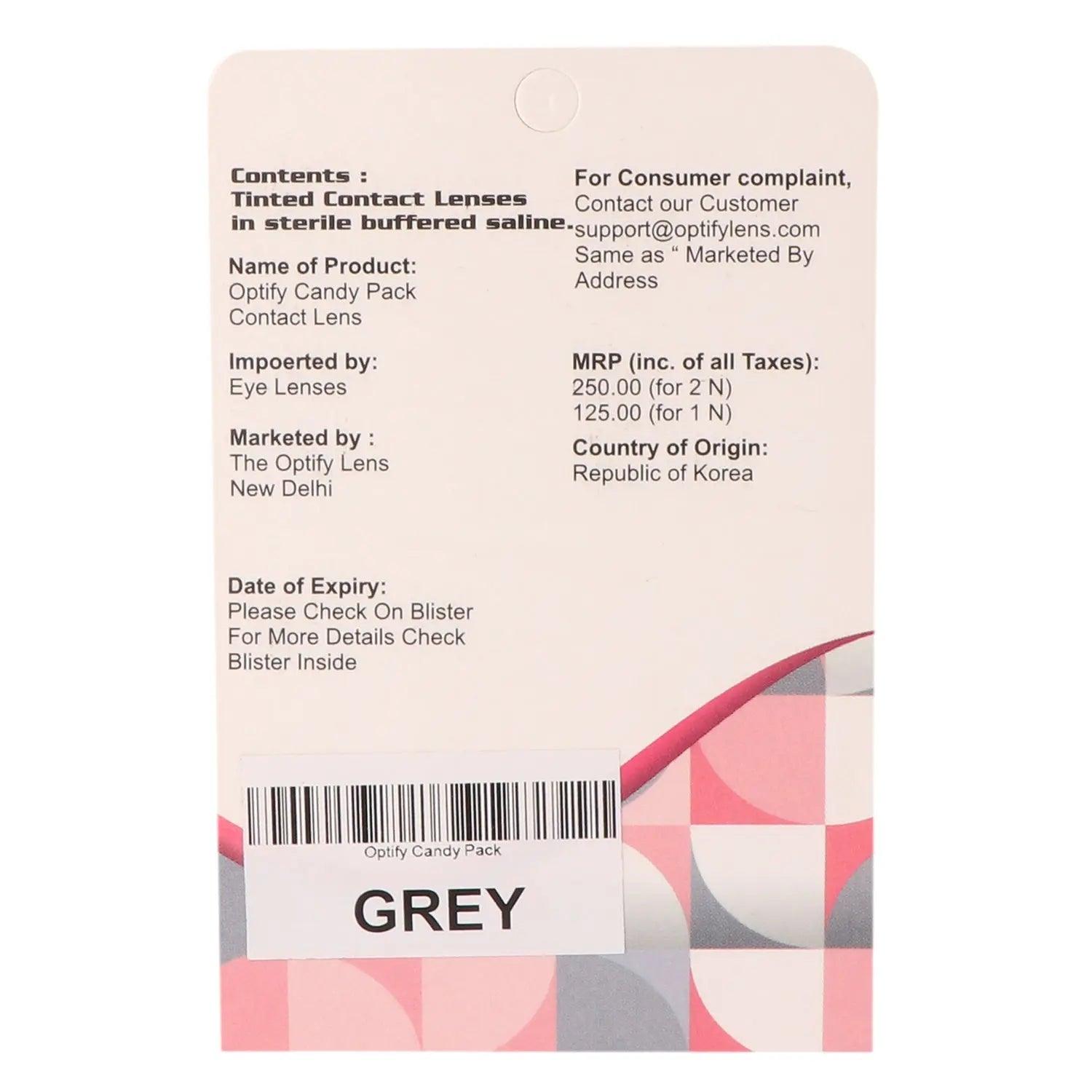 Optify Candy Pack Colored Contact Lenses (Zero Power,Gray) - Lensexpert