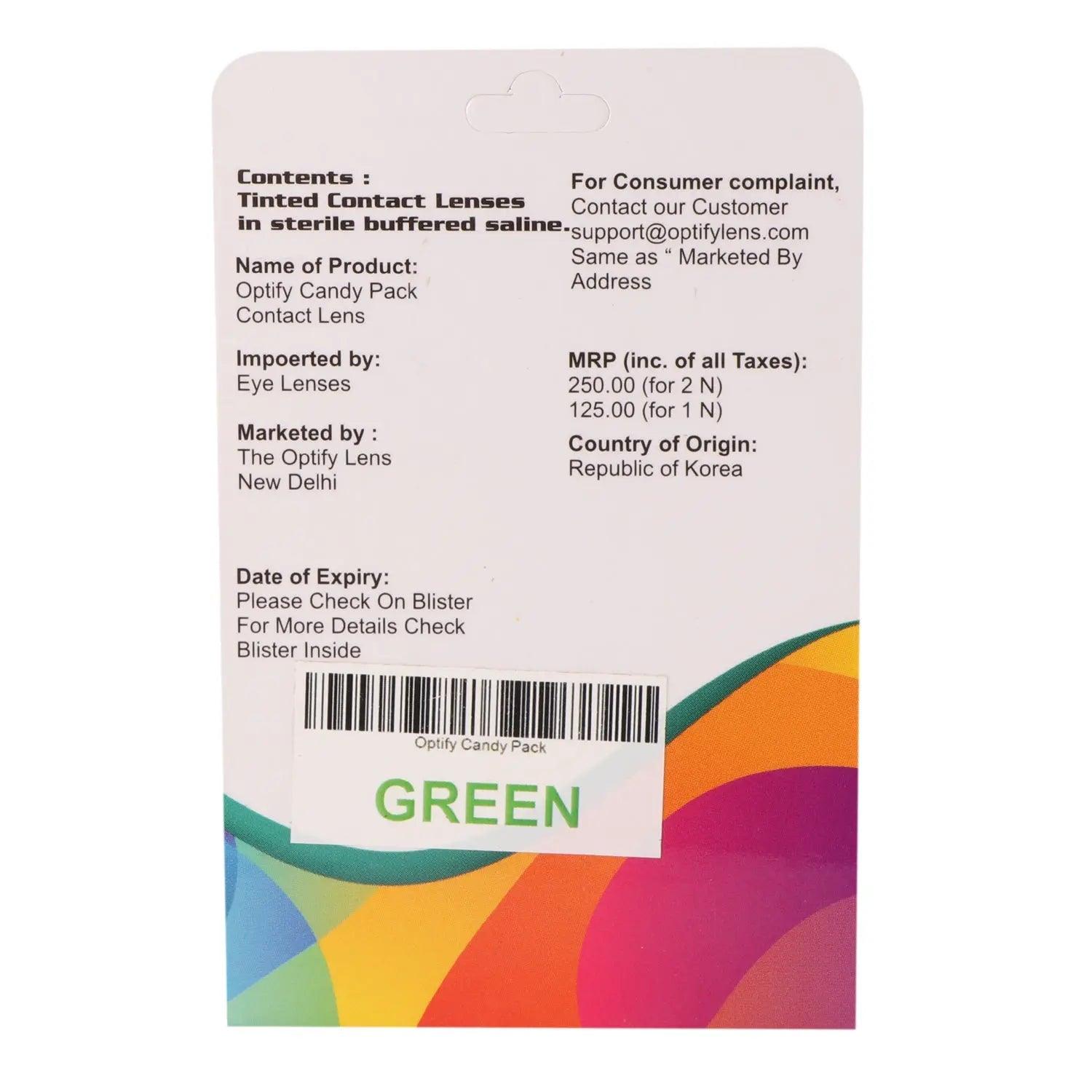 Optify Candy Pack Colored Contact Lenses (Zero Power,Green) - Lensexpert