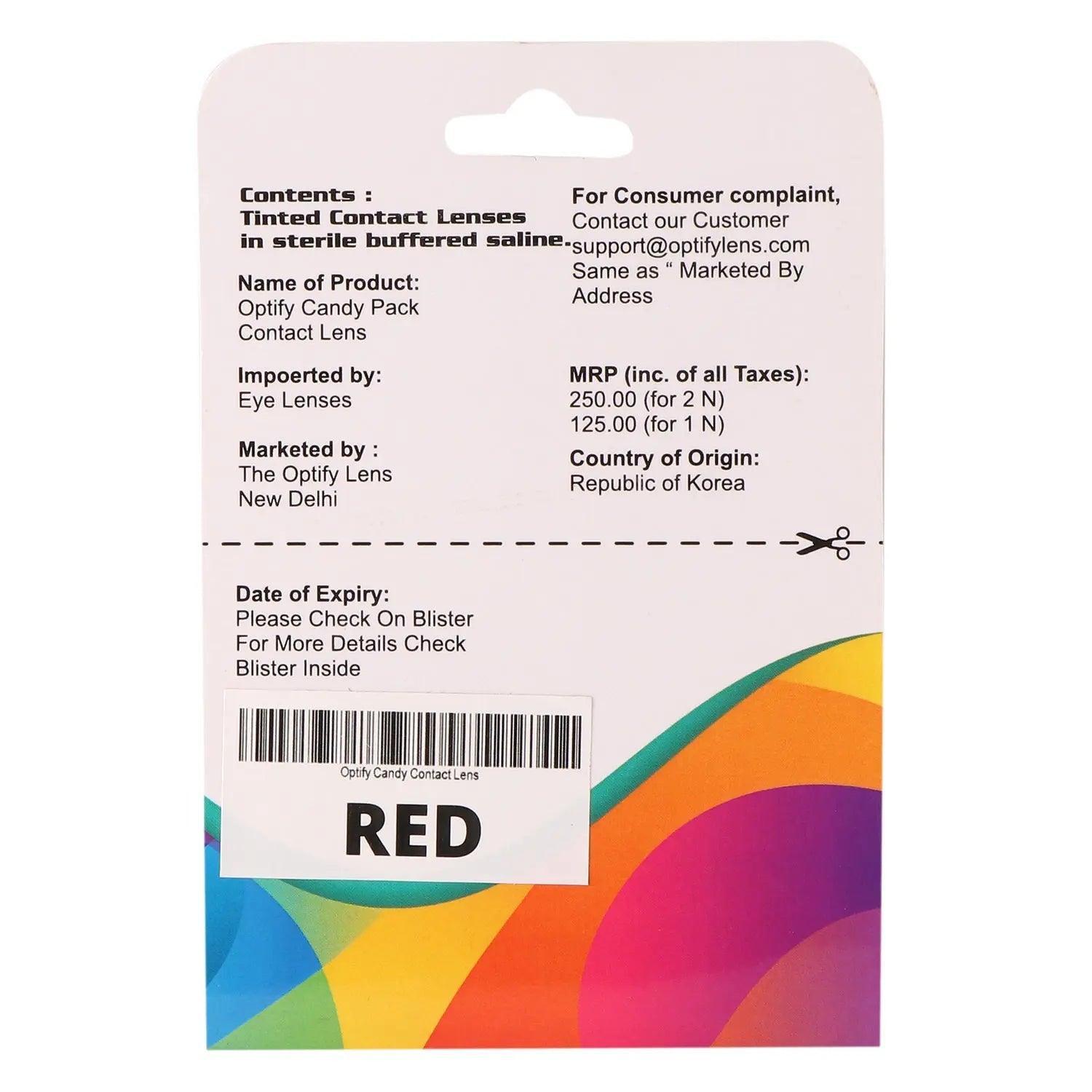 Optify Candy Pack Colored Contact Lenses (Zero Power,Red) - Lensexpert