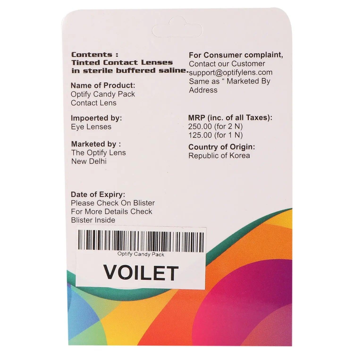 Optify Candy Pack Colored Contact Lenses (Zero Power,Voilet) - Lensexpert