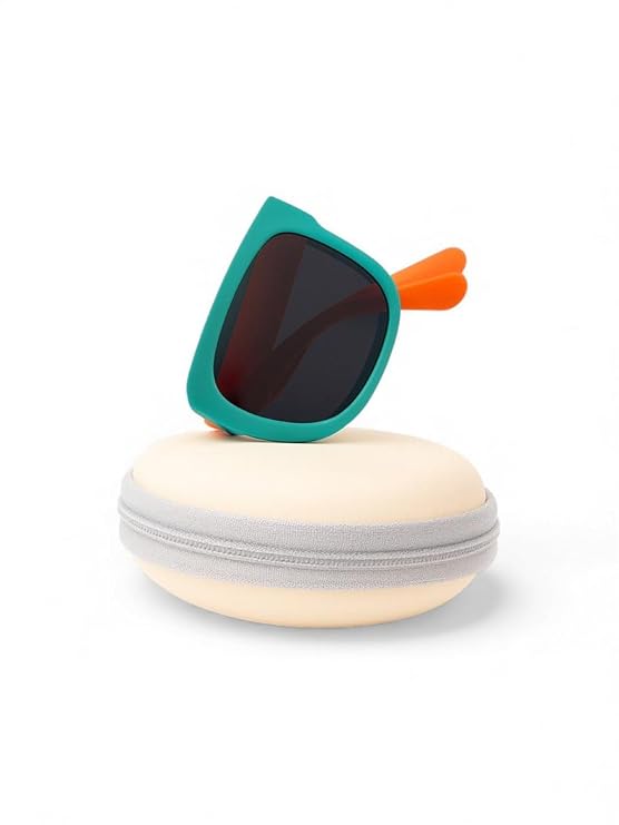 Kids Modern Square Foldable Sunglasses for Boys and Girls with Protective Case