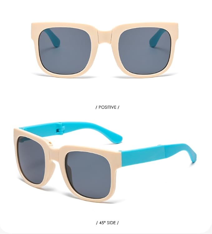 Kids Modern Square Foldable Sunglasses for Boys and Girls with Protective Case