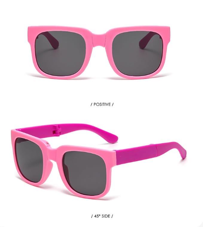 Kids Modern Square Foldable Sunglasses for Boys and Girls with Protective Case