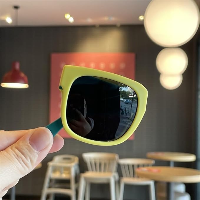 Kids Modern Square Foldable Sunglasses for Boys and Girls with Protective Case