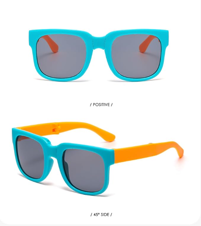 Kids Modern Square Foldable Sunglasses for Boys and Girls with Protective Case