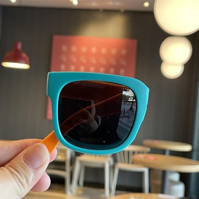 Kids Modern Square Foldable Sunglasses for Boys and Girls with Protective Case