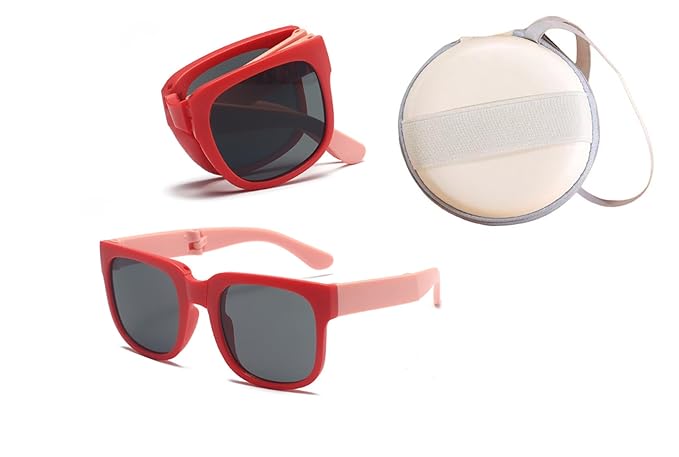 Kids Modern Square Foldable Sunglasses for Boys and Girls with Protective Case