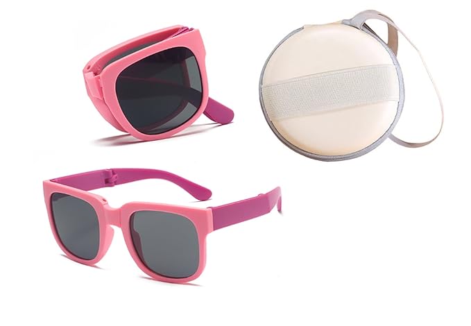 Kids Modern Square Foldable Sunglasses for Boys and Girls with Protective Case