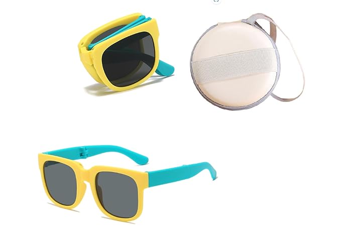 Kids Modern Square Foldable Sunglasses for Boys and Girls with Protective Case