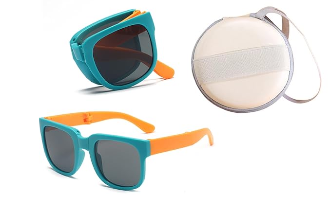 Kids Modern Square Foldable Sunglasses for Boys and Girls with Protective Case