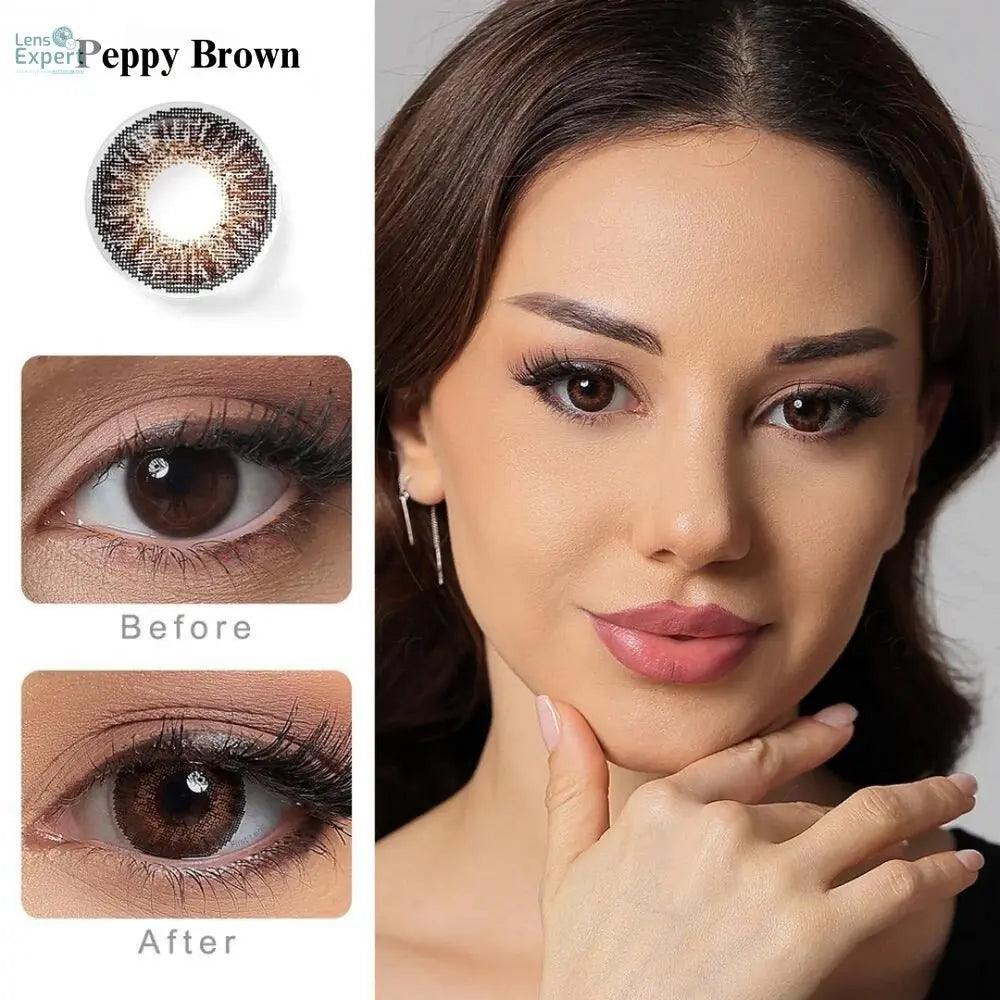 CELEBRATION COLORS | YEARLY COLOR CONTACT LENS (1 LENS PER BOTTLE) PEPPY BROWN - Lensexpert