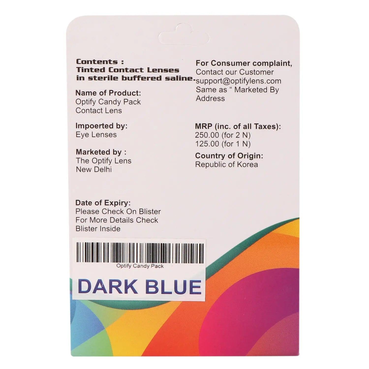 Optify Candy Pack Colored Contact Lenses (Zero Power,Dark Blue) - Lensexpert