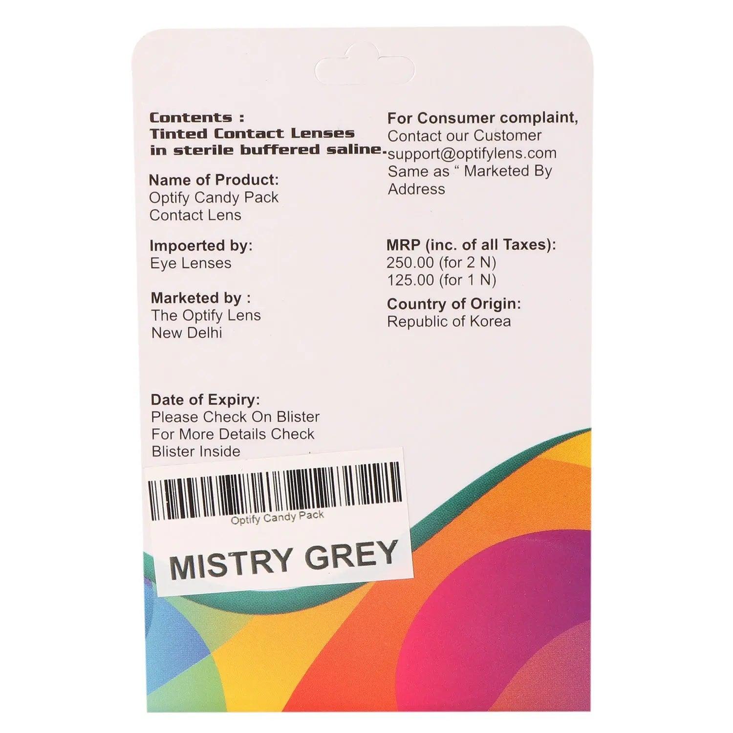 Optify Candy Pack Colored Contact Lenses (Zero Power,Mistry Gray) - Lensexpert